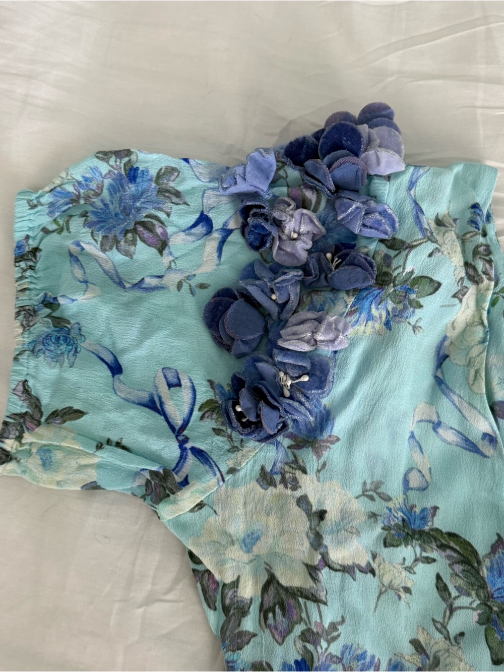 LoveShackFancy Powder Blue Floral Ruffle Mini Dress - Picture 7 of 8